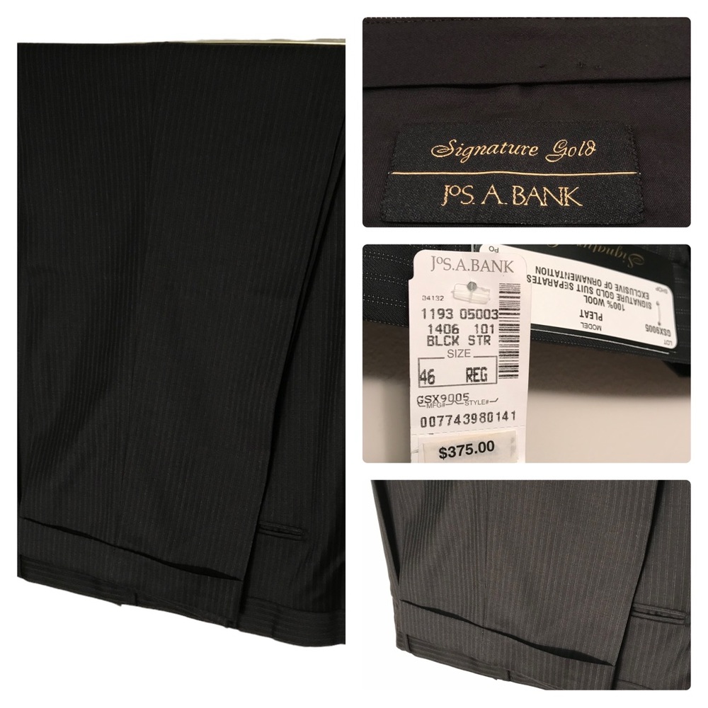 Vintage Jos A Bank Signature Gold Men’s Pants NWT Sz 46 Reg. Black Dbl Pants